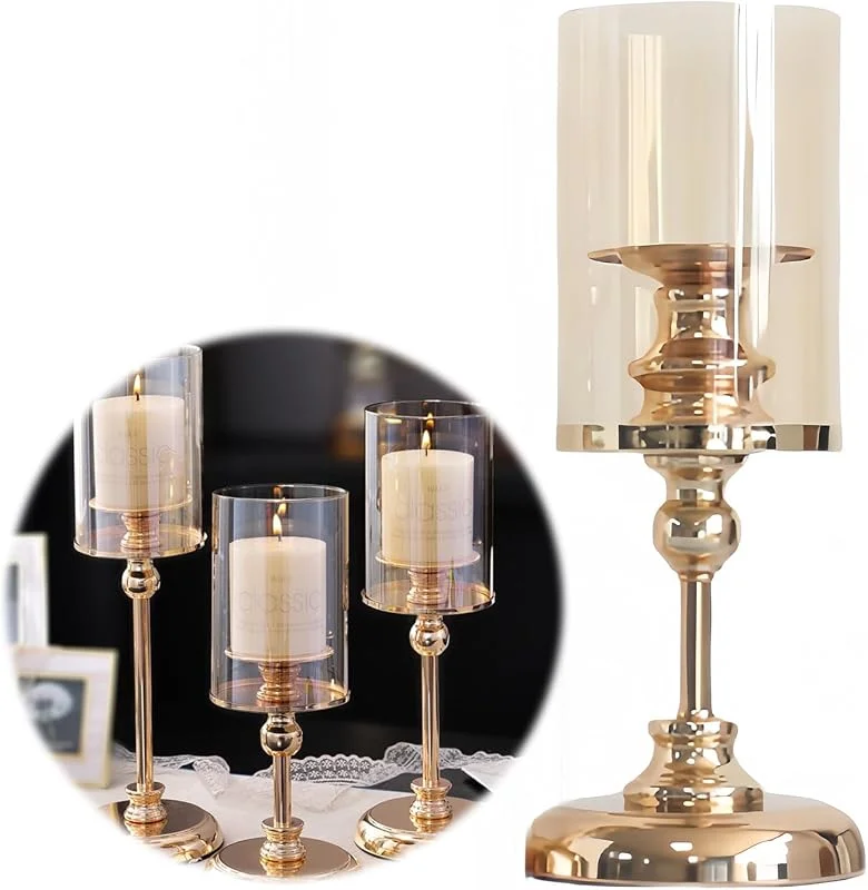 Marke: HSTWODE Kristall Kerzenhalter, kerzenständer Gold, kerzenhalter Glas für Hochzeit Spa Gebet Home Party, Weihnachts Tisch Deko (Kurz) — Advent und Tisch
