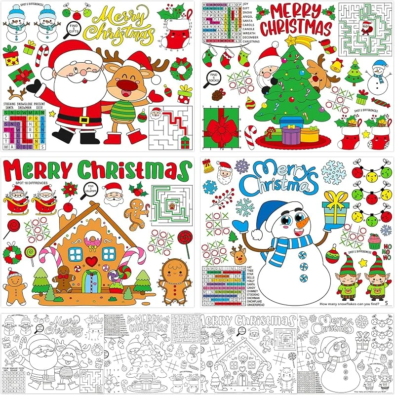Marke: MADOO CITRUS 24 Stück Weihnachts-Platzsets zum Ausmalen, Einweg-Tischsets, Weihnachtsmann-Papier-Tischsets, Winter-Schneemann, Papier-Tischsets für Weihnachten, Party, Klassenzimmer, Bastelaktivitäten — Advent und Tisch