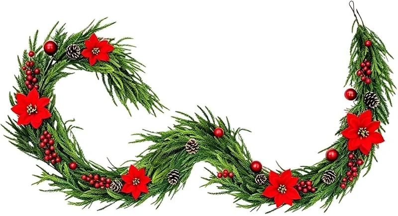 Marke: Generisch Weihnachtsstern Girlande 1, 5 m Realistische Künstliche Blumen Deko — Weihnachtsdeko