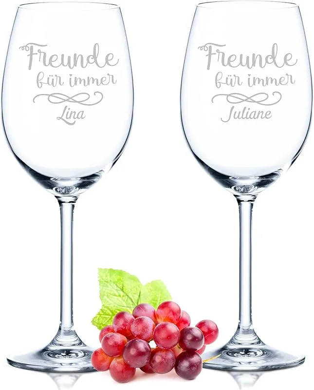 Besuche den GRAVURZEILE-Store GRAVURZEILE Weingläser Freunde für immer mit Namens Gravur - Geschenkset für die beste Freundin auch ideal als Geburtstagsgeschenk - Der perfekte Mädelsabend bei Gutem Wein — Wein und Festtafel