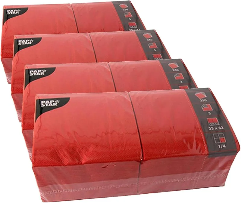 Besuche den PAPSTAR-Store Papstar 12483 250 Servietten, 3-lagig 1, 4-Falz 33 x 33 cm rot (Packung mit 4) — Advent und Tisch