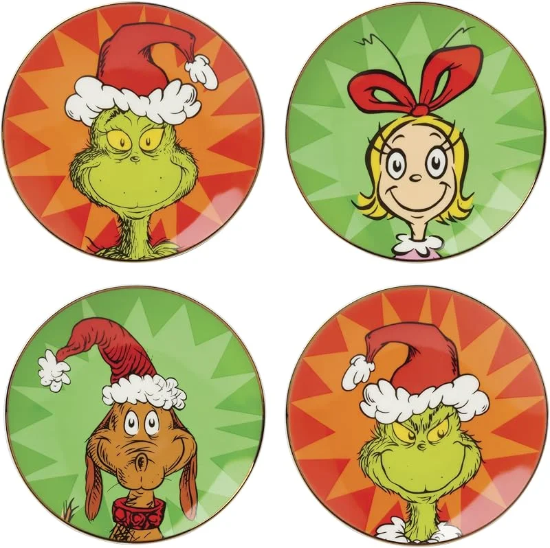 Marke: Lenox Lenox Grinchmas Weihnachten Tidbit Teller Dessertteller Set für 4 — Advent und Tisch
