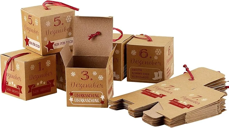 Besuche den Cepewa-Store Cepewa - Adventskalender Basteln - 24 bedruckte Boxen zum Aufhängen oder Stellen - mit Bastelset — Advent und Tisch