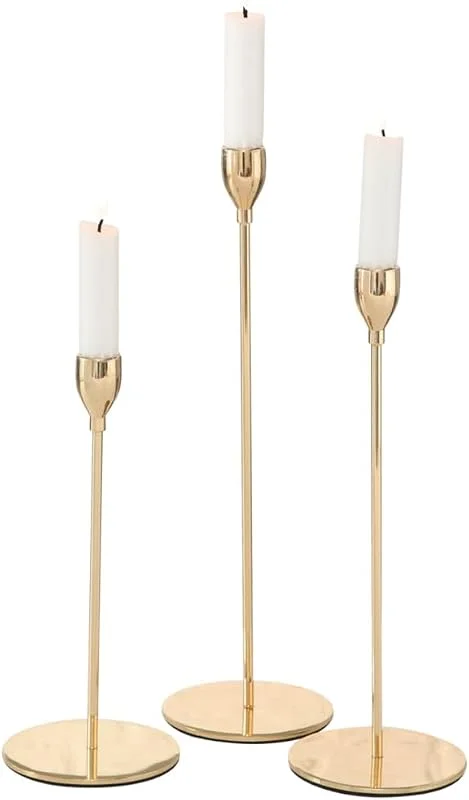 Marke: BOLTZE Boltze Kerzenleuchter Malte (3 Teilig, aus Metall, Farbe Gold, in verschiedenen Größen 33, 28, 23 cm, Dekoaufsteller, Kerzenständer, Dekoration) 1001291 — Kerzenlicht Abendessen