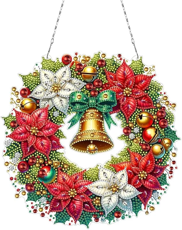 Marke: Junerain Junerain DIY Weihnachten Diamond Art Painting Kranz Kits, Kristall Diamant Painting Weihnachtskranz Fenster Ornamente, Diamant Kunst hängende Anhänger for Weihnachtsbaum Wand Garten Dekor — Weihnachtsdeko