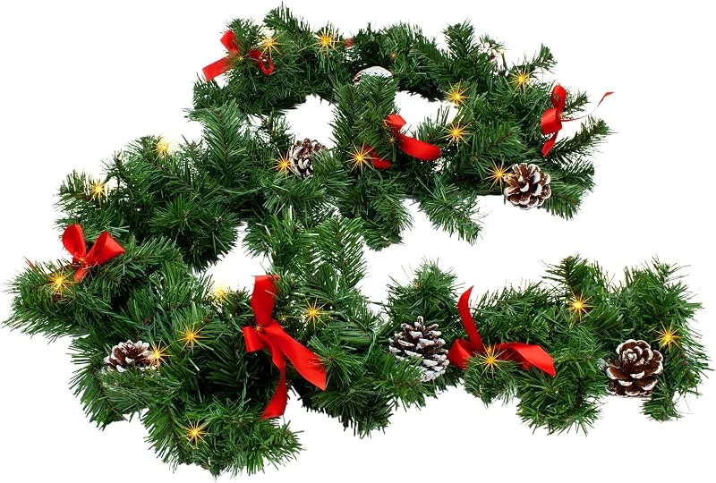 Besuche den Spetebo-Store LED Tannengirlande grün mit Zapfen und Schleifen — Weihnachtsdeko