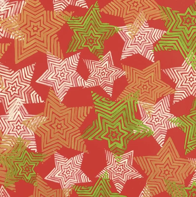 Marke: STAR Geschenkpapier 70cm x 2m Rolle Sterne Muster Weihnachtspapier rot gold grün — Geschenkverpackung