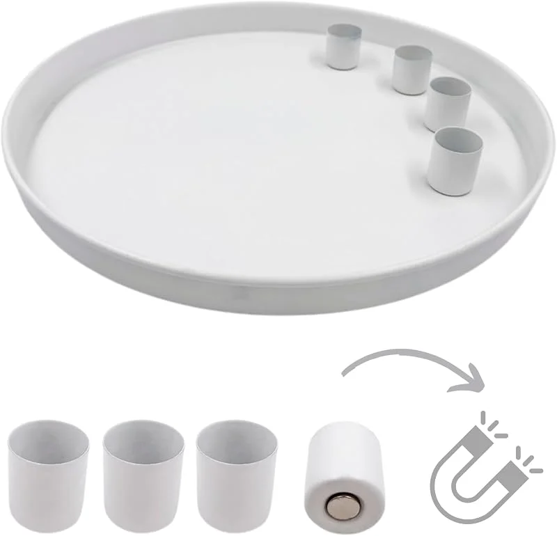 Besuche den Seaside No.64-Store Tablett mit 4 magnetischen Kerzenhaltern – Mattes Design – weiß, Ø 25 cm — Kerzenlicht Abendessen