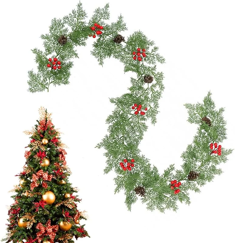 Marke: Generisch Tannengirlande mit Zapfen, rote Beeren, 199, 9 cm — Weihnachtsdeko