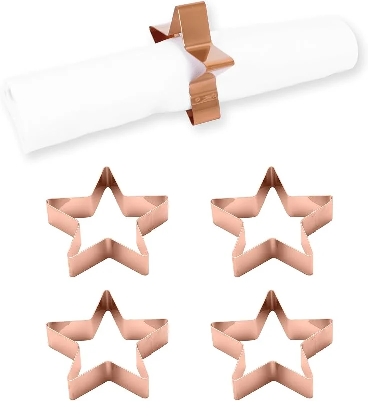Besuche den ECHTWERK-Store ECHTWERK Serviettenringe aus Edelstahl - 4er Set, Stern‑Design, Kupfer-Edition - Hochwertige Serviettenhalter für Tischdekoration, Hochzeiten & Feste, 7×3 cm — Advent und Tisch