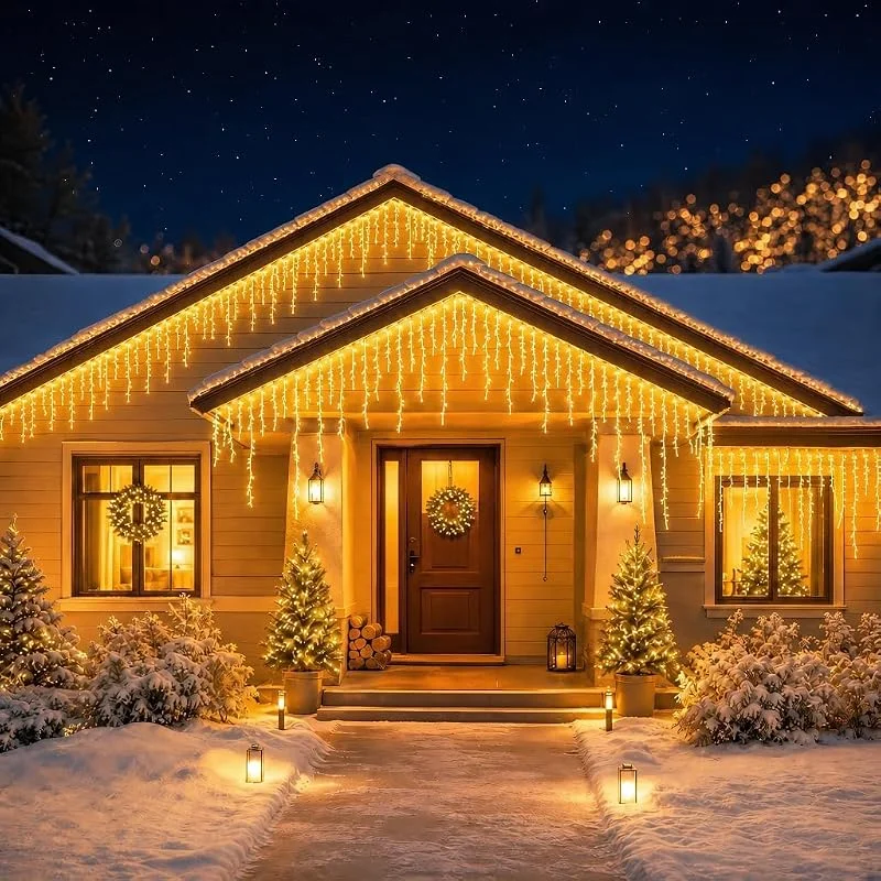 Besuche den LARS360-Store LARS360 Eiszapfen Lichterkette, LED Lichterkette Außen, 8 Modi, 10M Warmweiß — Weihnachtsbeleuchtung