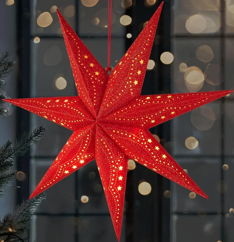 Besuche den BRUBAKER-Store BRUBAKER 3D Weihnachtsstern zum Aufhängen - LED Papierstern mit Timer — Weihnachtsdeko