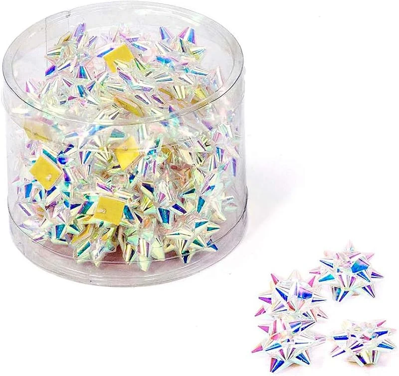 Marke: Star Geschenkschleifen Rosetten 2cm x 50 Stück klar irisierend — Geschenkverpackung