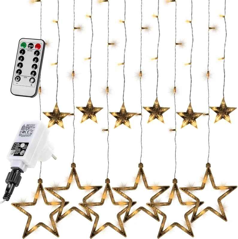 Besuche den VOLTRONIC-Store VOLTRONIC LED Lichtervorhang, innen und außen, IP44, Modell- und Farbwahl, 12 Sterne 150 LEDs, warmweiß, Fernbedienung — Weihnachtsbeleuchtung