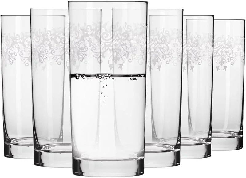 Besuche den Krosno-Store Krosno – Longdrinkgläser 390 ml – 6er Set – Krista Deco Kollektion – Bleifreies Kristallglas – Elegantes Design mit Farblosem Muster — Wein und Festtafel
