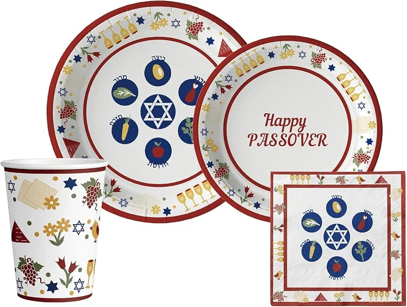 Marke: Stephanie Imports Traditionelles Passover Geschirr-Set – Einweg-Pappteller, Servietten und Becher Set für 20 — Advent und Tisch