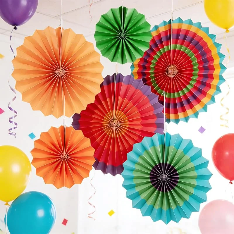 Besuche den SUNBEAUTY-Store SUNBEAUTY Bunte Party Deko Papierblumen zum Aufhängen Bunte Fiesta Papier Fans Set Regenbogen Decorative Papier Fächer Dekoration Colourful Hanging Garland für Kindergeburtstag Wedding — Geschenkverpackung