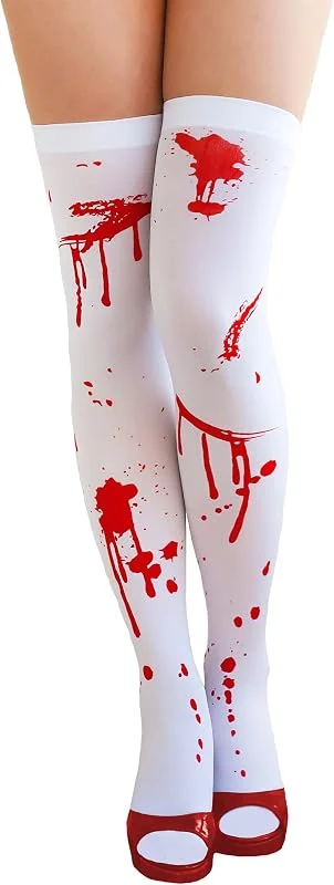 Besuche den Oblique Unique-Store Oblique Unique® sexy Strumpfhose Overknee weiß blutverschmiert - Halloween Krankenschwester Kostüm — Weihnachtsmode